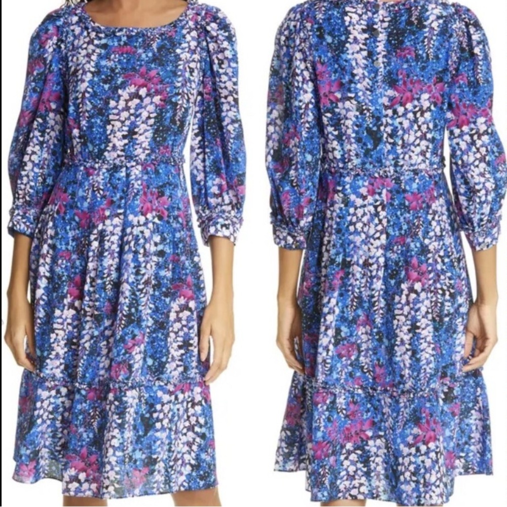 DYVNA Womens Pink Black Button Front 3/4 Sleeve Floral Silk Romper Dress 2019